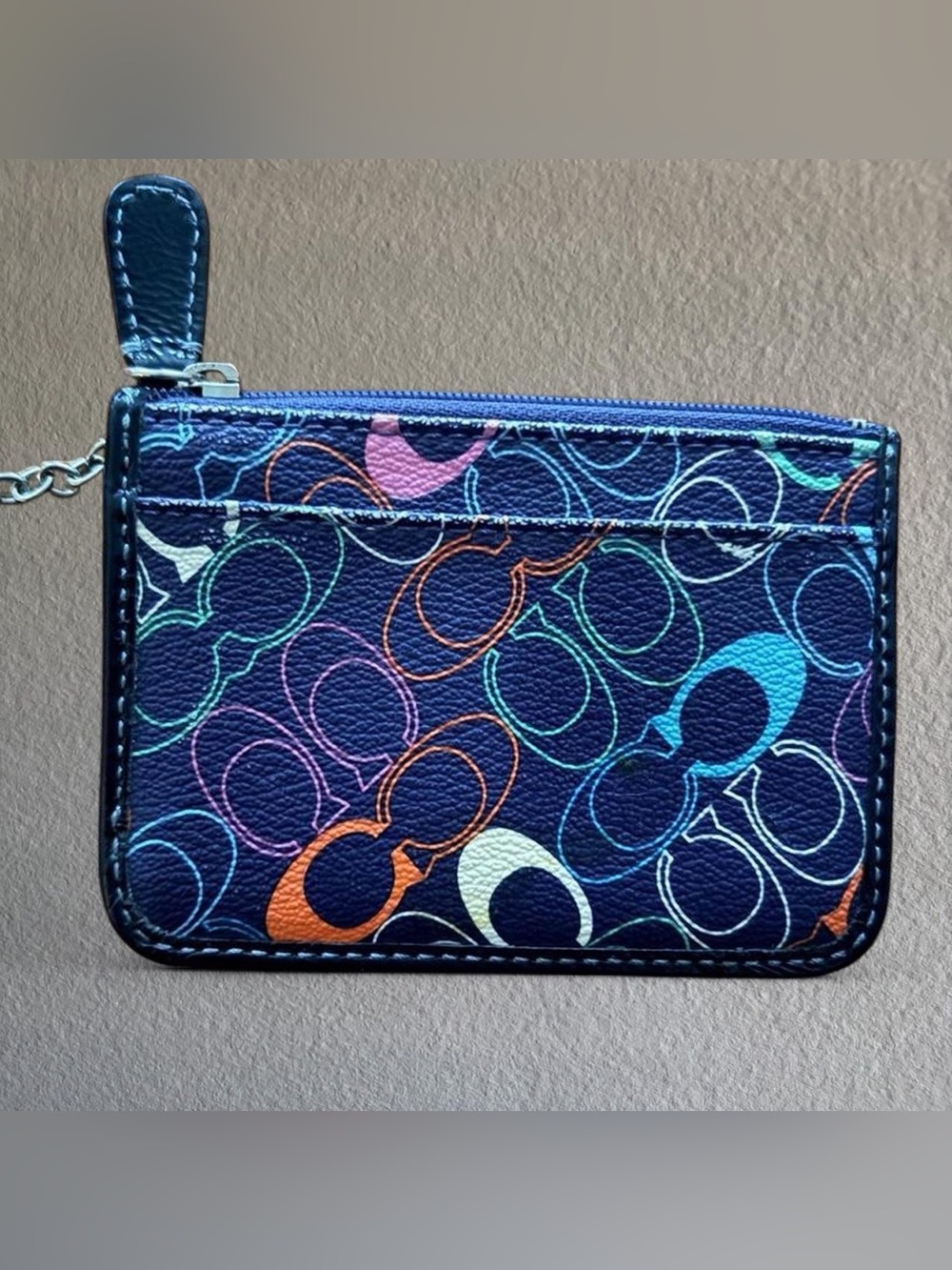 Coach Navy Multicolor Signature 'C' Card Case with Key Ring - Picture 2 of 3